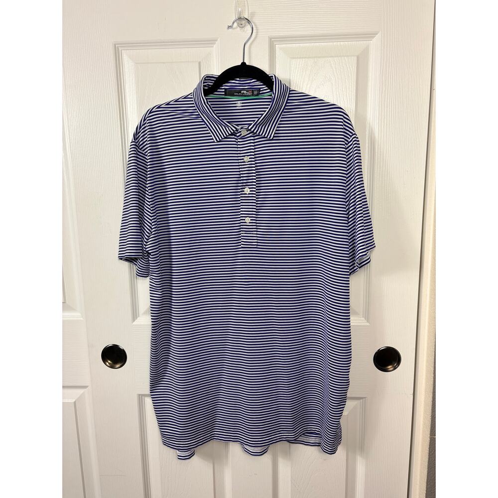 RLX Ralph Lauren Men's Golf Polo Blue & White Striped Shirt Size L